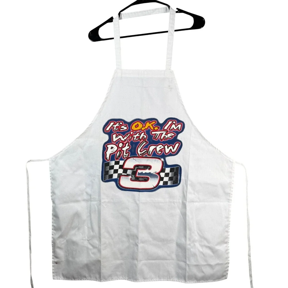 Vintage Dale Earnhardt Pit Crew Apron White NASCAR Racing Grill BBQ Number 3
